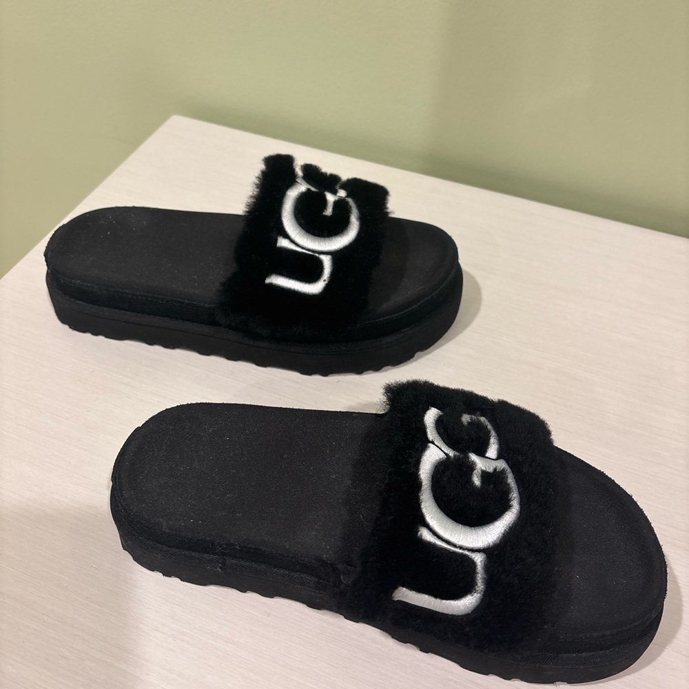 UGG Black Faux-Fur Sandals - Picture 2 of 3
